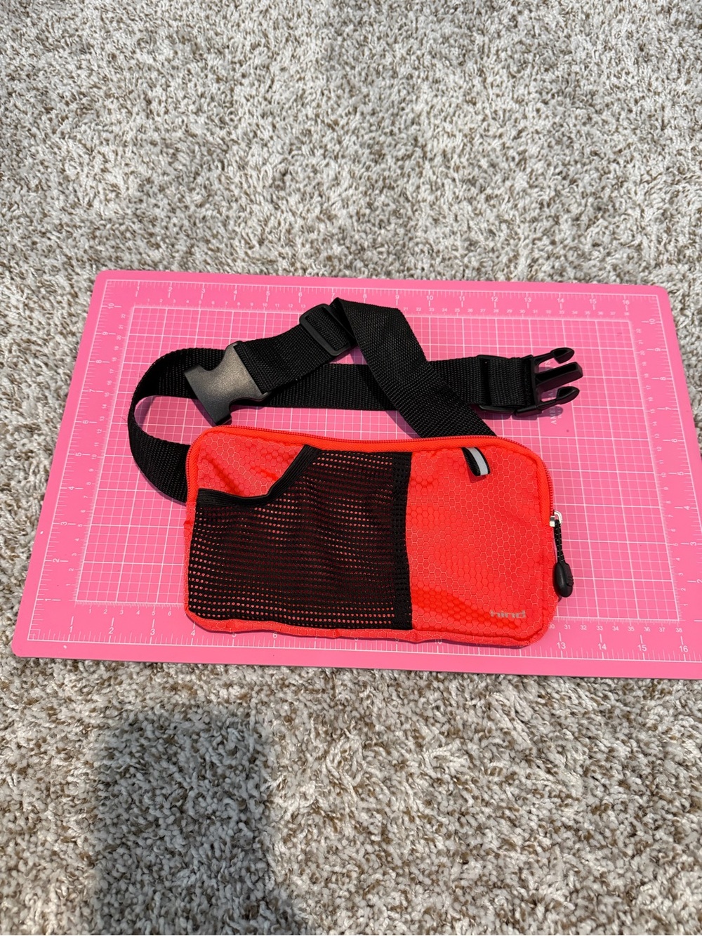 Neon red coral Mesh Front Waist Bag with Adjustable Black Strap